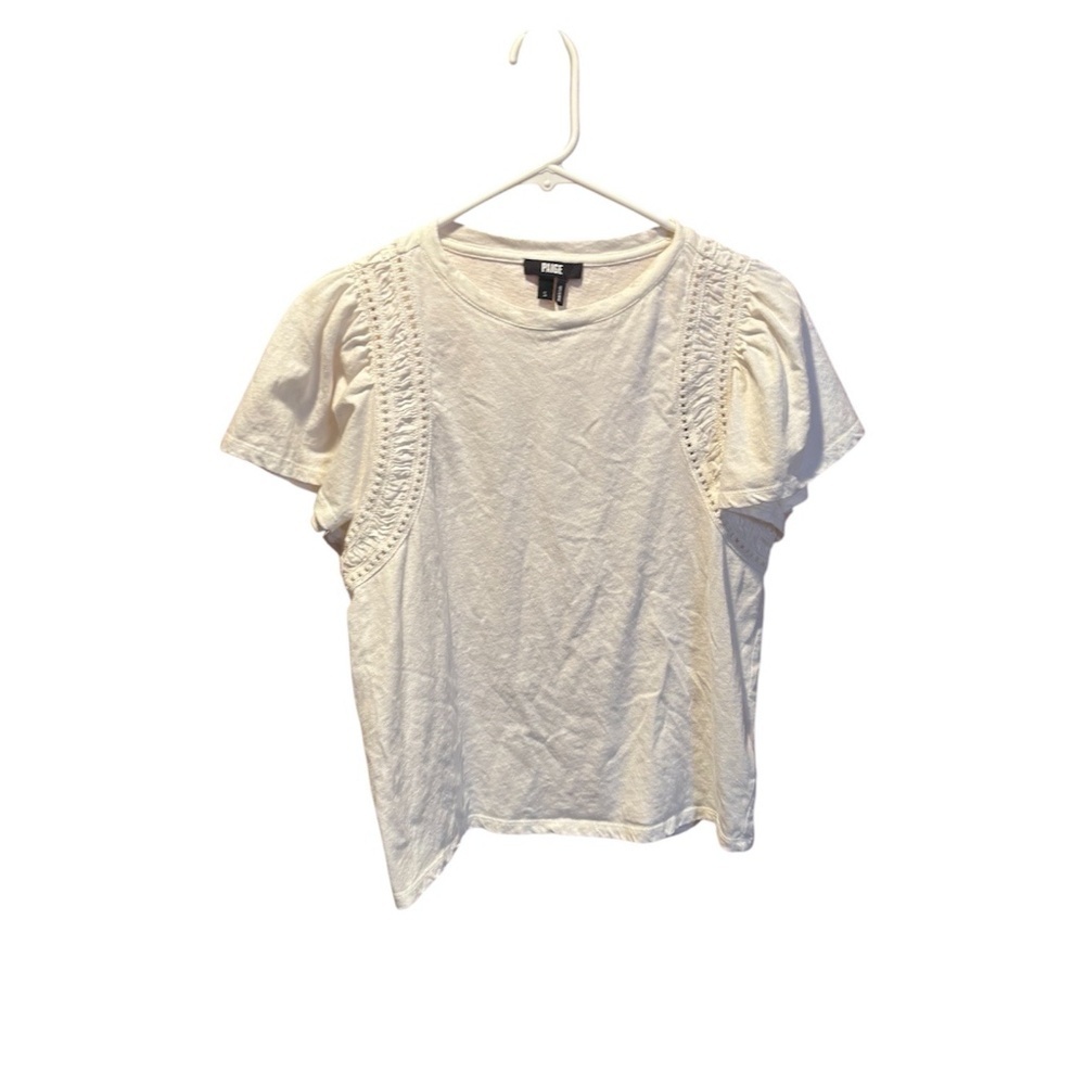 Paige Paisley Cotton Linen Blend T-shirt Off White Small